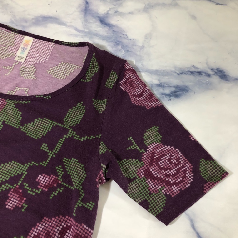 Lularoe Perfect T Purple Floral Short Sleeve Tee - Picture 4 of 8